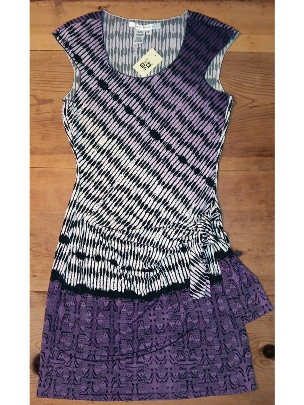Max Studio Mini Dress Womens S A Line Bodycon Geometric Purple Cap Sleeve NWT